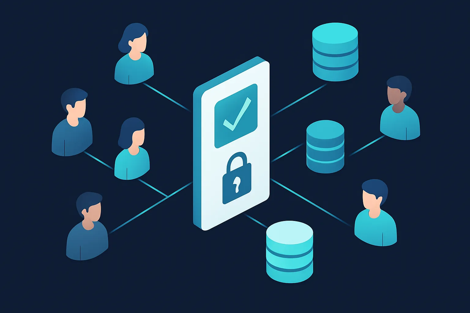 Usuarios conectados solo a los módulos de datos que les corresponden, mediante un control de acceso central