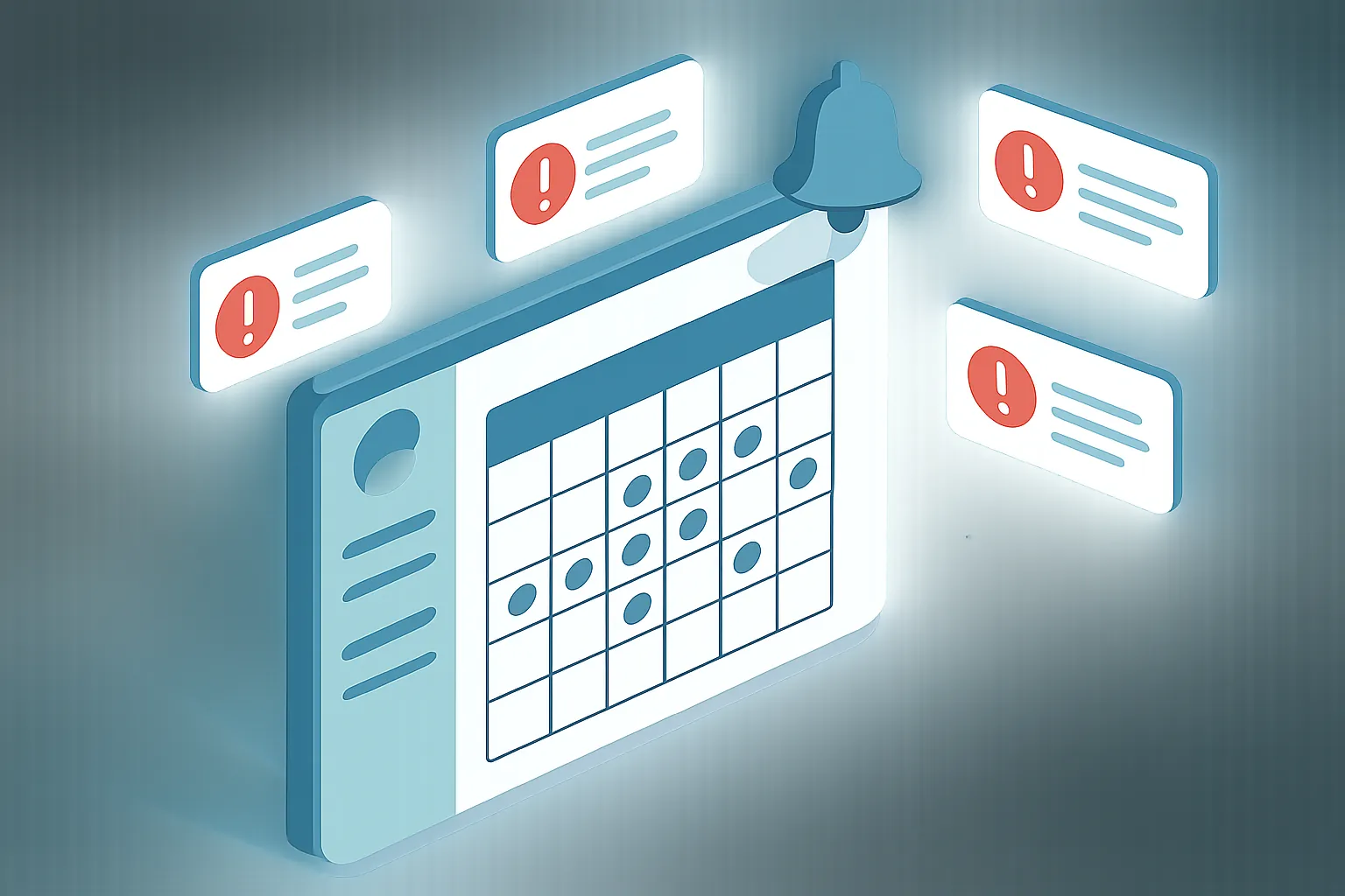 Ilustración de un dashboard con calendario y alertas automáticas de cumplimiento