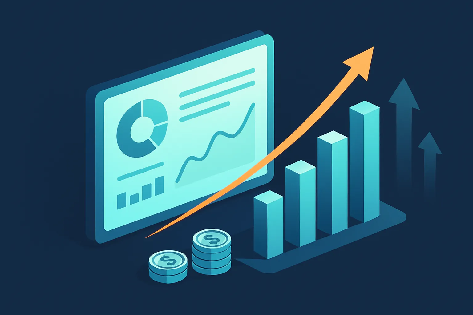 Gráfica de crecimiento junto a un dashboard unificado, representando el retorno de inversión de un ERP a la medida