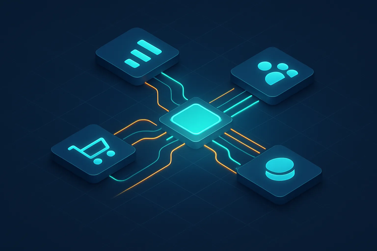 Hub central de API conectando ERP, CRM, e-commerce y base de datos
