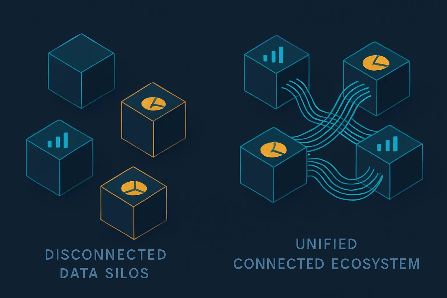 Silos de datos desconectados frente a un ecosistema unificado y conectado