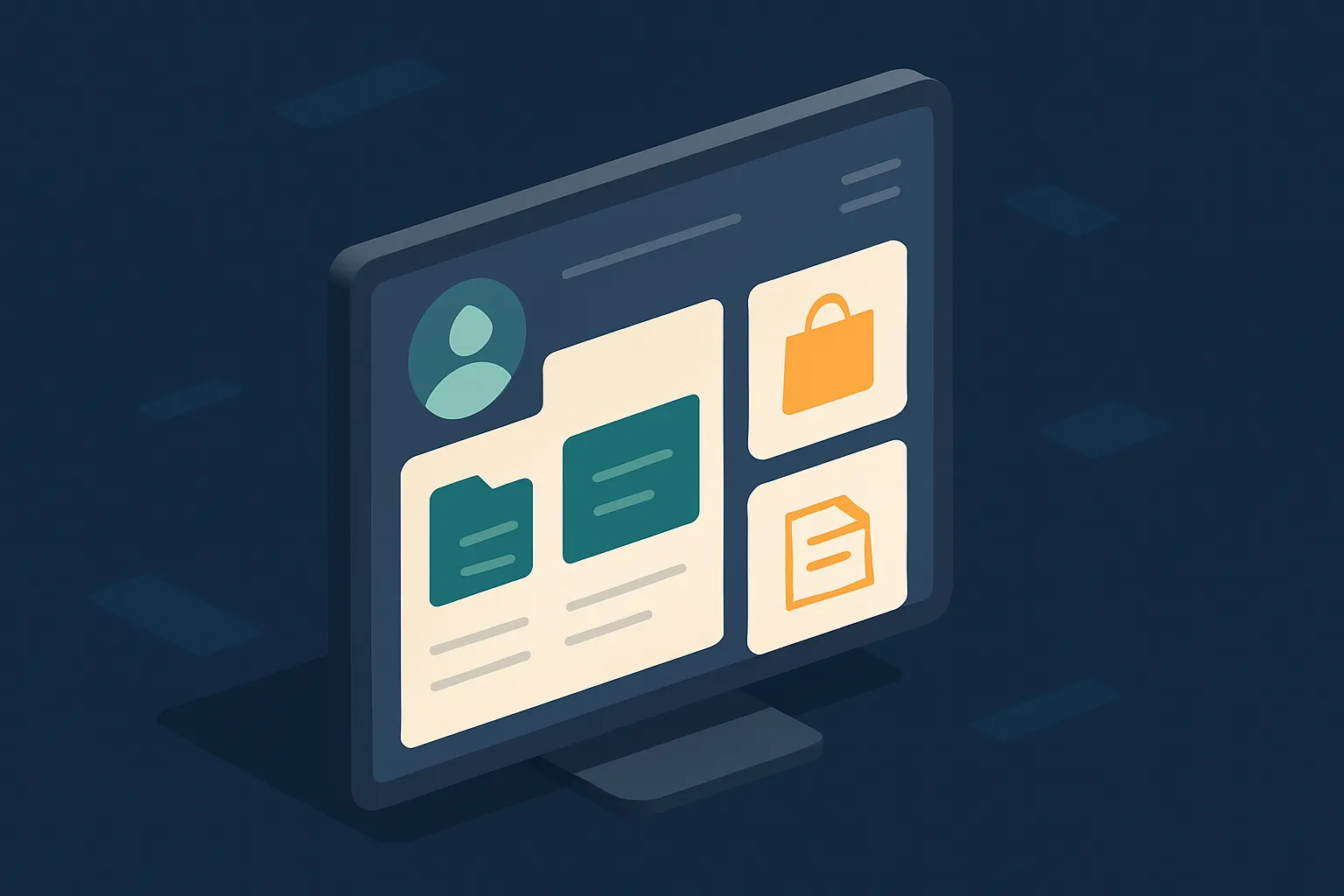 Portal de clientes en pantalla con perfil, documentos y pedidos