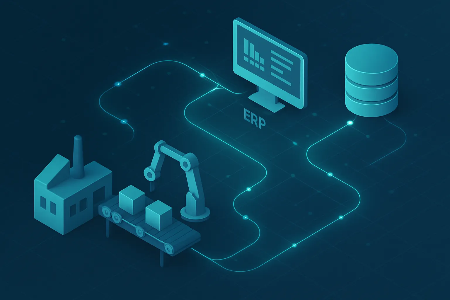 Diagrama de integración entre sensores de planta, ERP e inventario