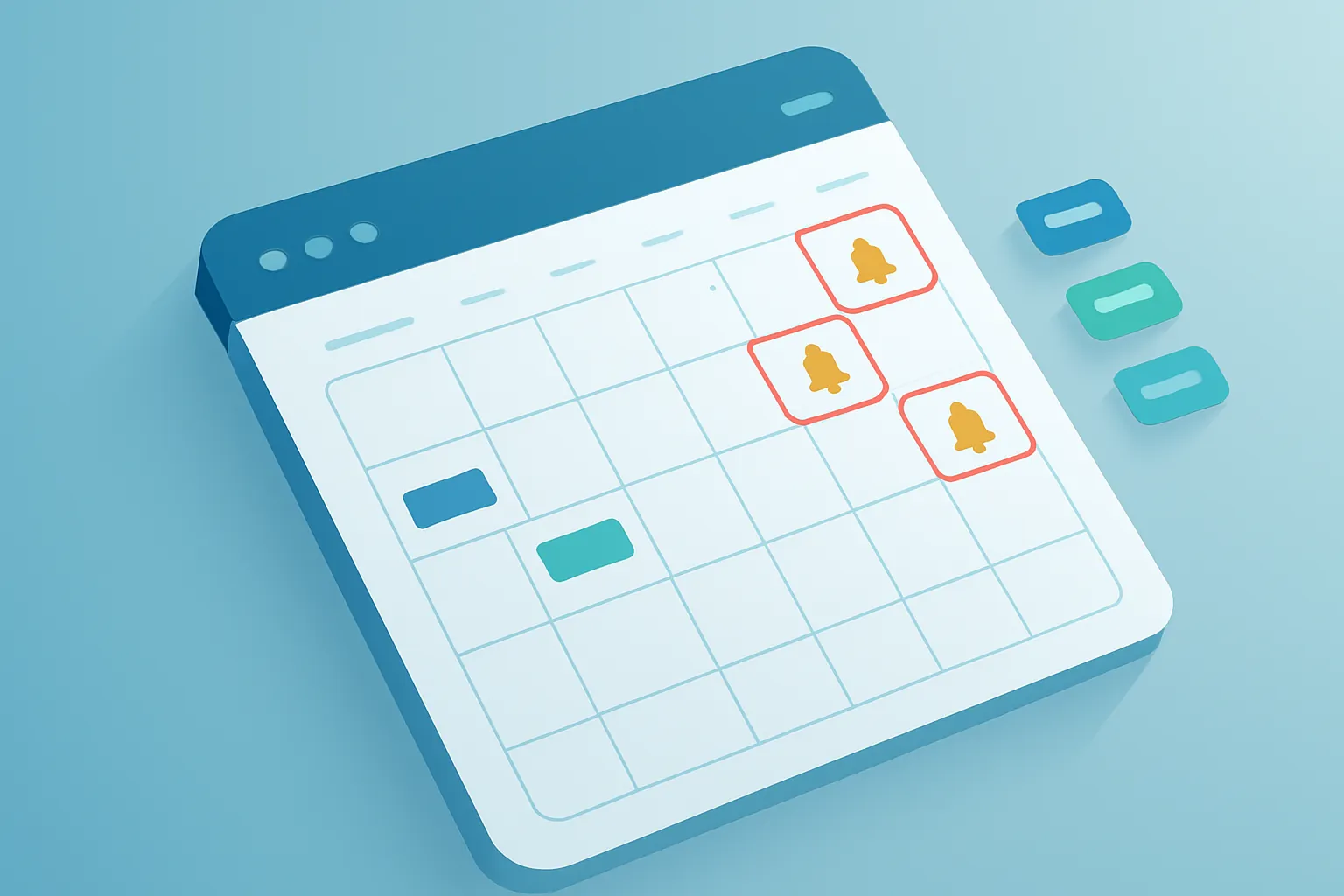 Ilustración isométrica de un calendario fiscal digital con fechas límite y alertas por cliente