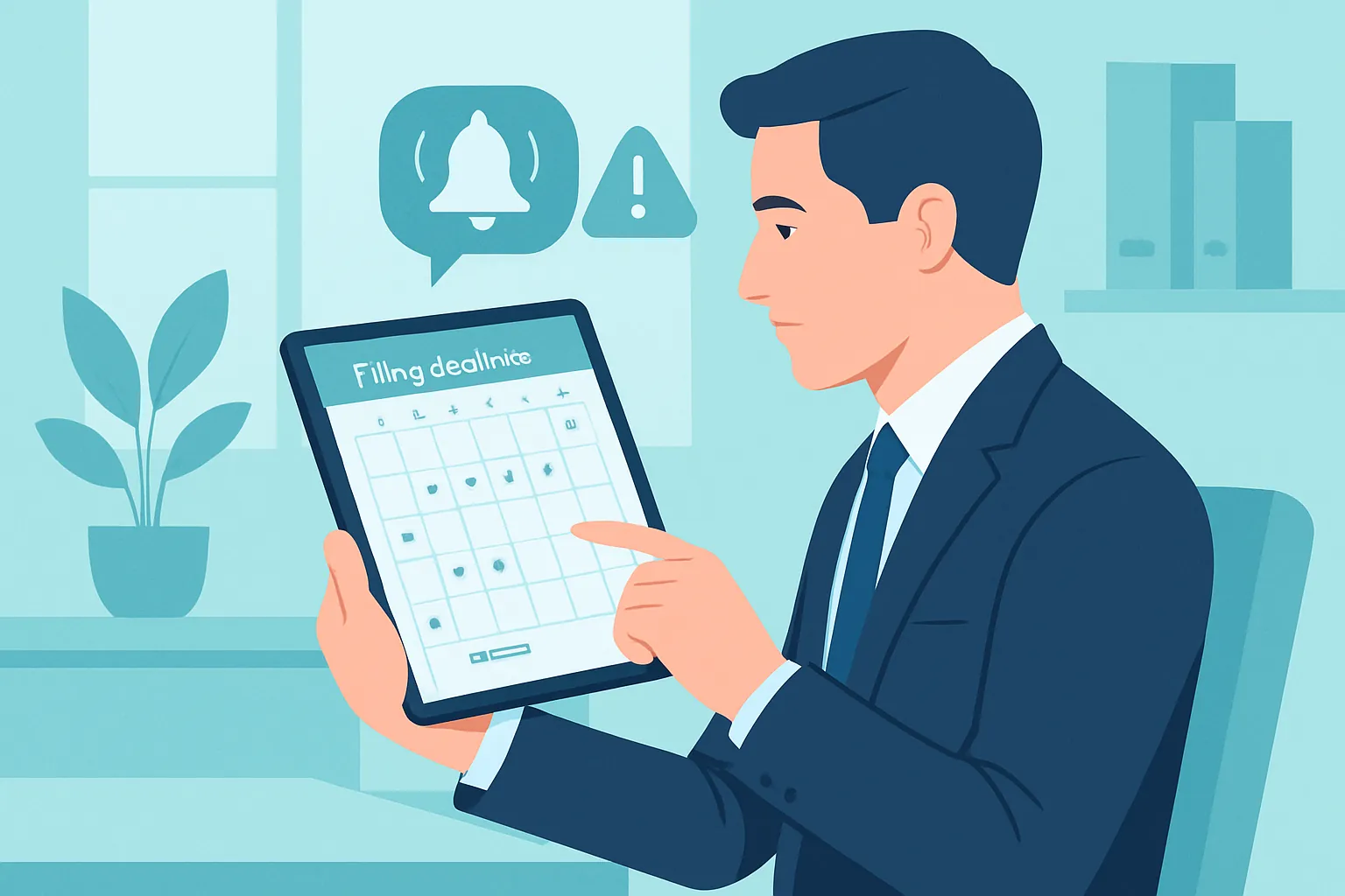 Abogado revisando el calendario de plazos procesales con alertas automáticas en una tableta